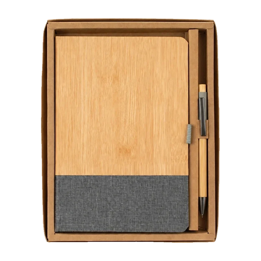 Kit caderno e caneta em bambu