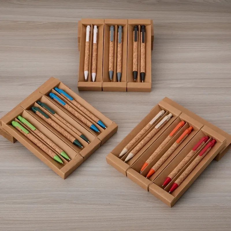 Kits de canetas ecológicas em caixas de bambu